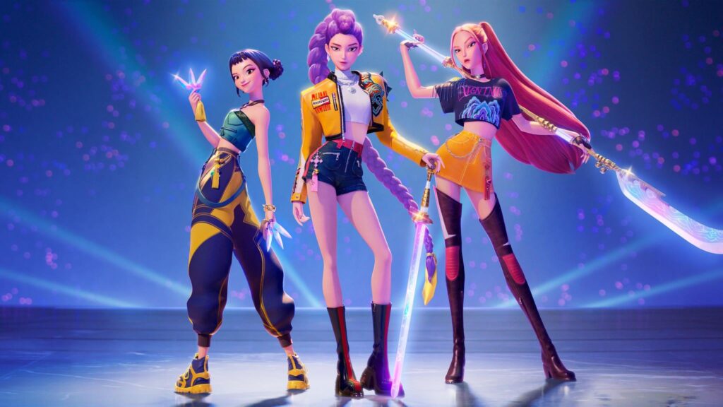 Rumi, Mira y Zoey de HUNTR/X en K-Pop Demon Hunters