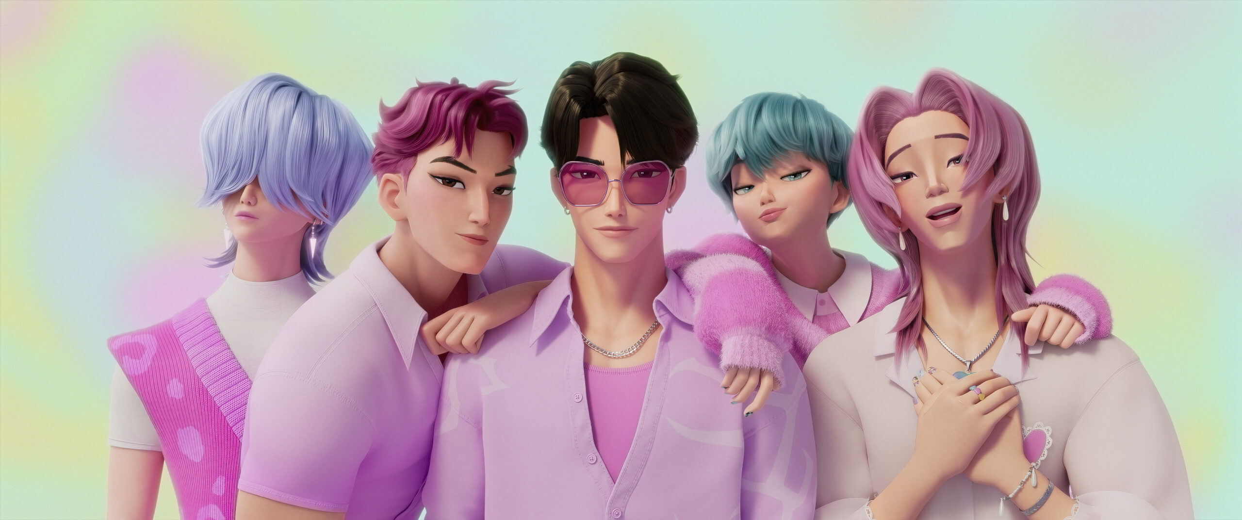 Los Saja Boys de K-Pop Demon Hunters posando juntos